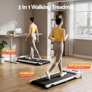 Walking Pad Treadmill | 3-In-1 Under Desk Treadmill with 12% Incline | White