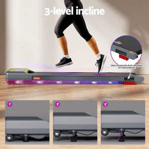 Treadmill Walking Pad 380mm | Electric Incline Under Desk Home Gym | Grey | Compact Fitness Equipment