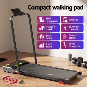 Treadmill Walking Pad 380mm | Electric Incline Under Desk | Fitness Equipment | Black