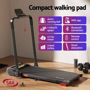 Treadmill Walking Pad | Electric Incline Foldable Home Gym Treadmill | Black | Compact Fitness Equipment