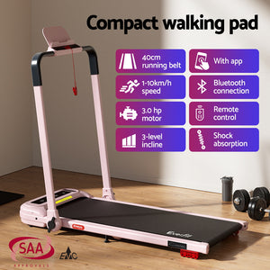 Treadmill Walking Pad | Electric Incline Foldable Home Gym Treadmill | Pink | Compact Fitness Equipment