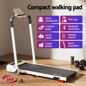 Treadmill Walking Pad | Electric Incline Foldable Home Gym Treadmill | White | Compact Fitness Equipment
