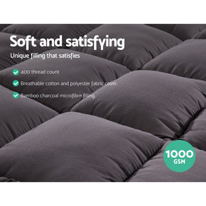 Giselle Bedding | Mattress Topper | Pillowtop Bamboo | Charcoal | Single