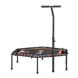Everfit 51-Inch Hexagon Fitness Trampoline | Rebounder with Adjustable Handrail | Orange