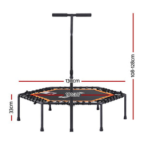 Everfit 51-Inch Hexagon Fitness Trampoline | Rebounder with Adjustable Handrail | Orange