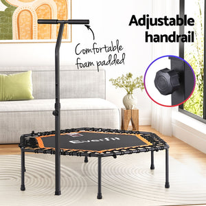 Everfit 51-Inch Hexagon Fitness Trampoline | Rebounder with Adjustable Handrail | Orange