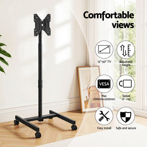 Mobile TV Stand | 13–50" | Adjustable Height | With Wheels
