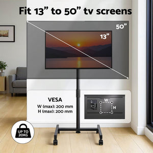 Mobile TV Stand | 13–50" | Adjustable Height | With Wheels