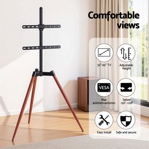 Wooden Tripod TV Stand | 32–65" | Height Adjustable | Easel Style