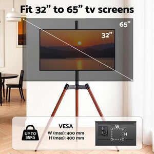 Wooden Tripod TV Stand | 32–65" | Height Adjustable | Easel Style