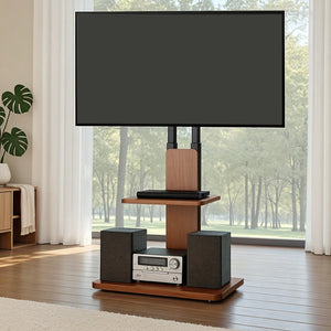 TV Stand | 32–70" Swivel Height Adjustable with Wooden Tray