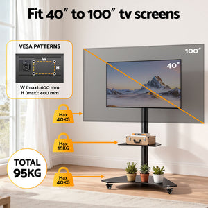 TV Stand Mount | 40-100" | Universal Bracket | Adjustable Height | Wheels