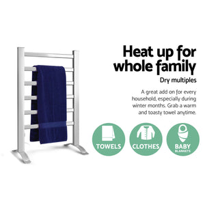 Devanti Electric Heated Towel Rail Rack | 6 Bars | Freestanding | Clothes Dry Warmer