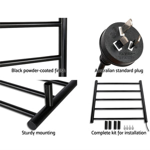 Devanti Electric Heated Towel Rail Rack | 5 Bars | Wall Mounted | Clothes Dry Warmer