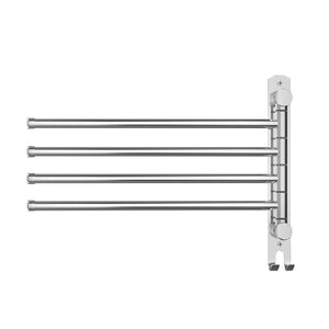 Towel Rail Rack Holder | 4 Bars | Wall Mounted | Stainless Steel | Swivel Hanging Hook