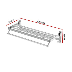 Towel Rail Rack Holder | 4 Bars | Wall Mounted | Aluminium | Foldable Hanging Hook