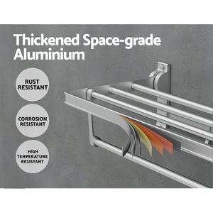 Towel Rail Rack Holder | 4 Bars | Wall Mounted | Aluminium | Foldable Hanging Hook