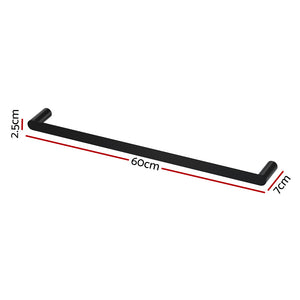 Towel Rail Rack Holder | Single 600mm | Wall Mounted | Stainless Steel | Black