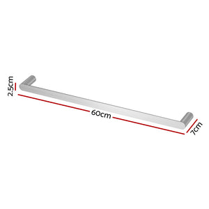 Towel Rail Rack Holder | Single 600mm | Wall Mounted | Stainless Steel | Silver