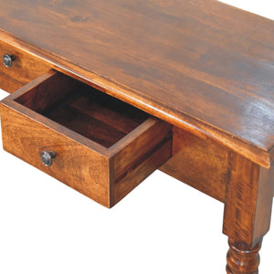 Turned Legs Chestnut Console Table | 3 Drawer Storage | Classic Timber Hall Table