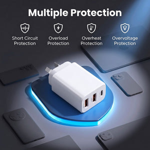 USB-C Charger | 30W 3 Port PD Charging Block | White
