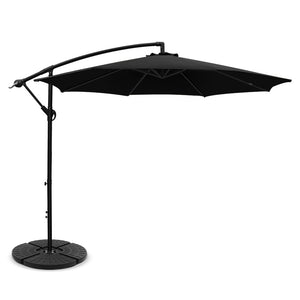 3m Outdoor Umbrella | w/Base | Cantilever | Beach Garden Patio | Black
