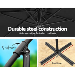 3m Outdoor Umbrella | w/Base | Cantilever | Beach Garden Patio | Black