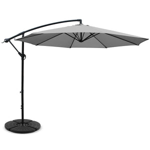 3m Outdoor Umbrella | w/Base | Cantilever | Beach Garden Patio | Grey