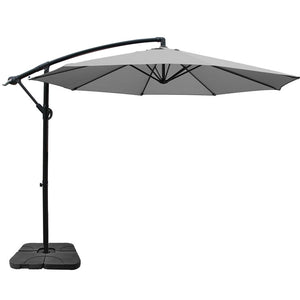 3M Umbrella | w/50x50cm Base | Outdoor Umbrellas | Cantilever Sun Stand | UV Garden | Grey