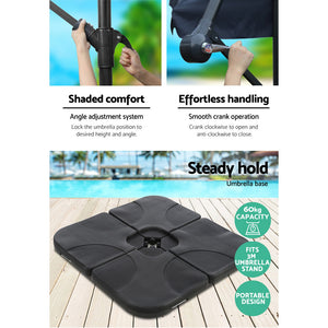 3m Umbrella | w/Base | Outdoor Cantilever Beach Garden Patio Parasol | Navy