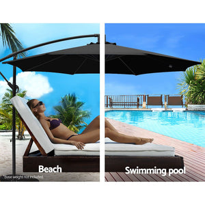 3m Outdoor Umbrella | Cantilever | Beach Garden Patio | Black
