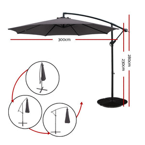 Instahut | 3m Outdoor Umbrella | Cantilever | Beach Garden Patio | Charcoal