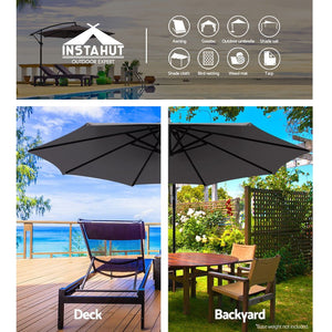 Instahut | 3m Outdoor Umbrella | Cantilever | Beach Garden Patio | Charcoal