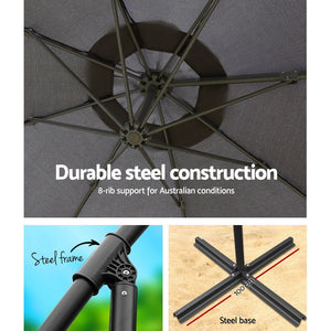 Instahut | 3m Outdoor Umbrella | Cantilever | Beach Garden Patio | Charcoal