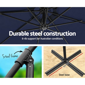 3m Outdoor Umbrella | Cantilever | Beach Garden Patio | Navy