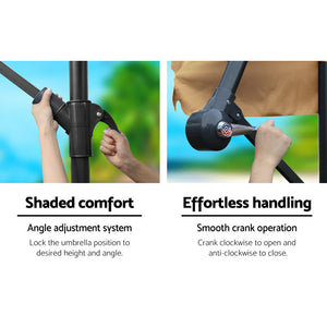 3m Outdoor Umbrella | w/Base | Cantilever | Garden Patio Beach | Beige