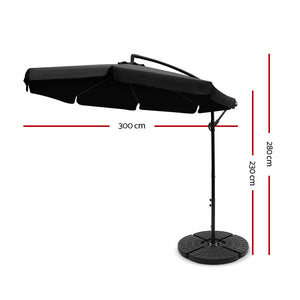 3m Outdoor Umbrella | w/Base | Cantilever | Garden Patio Beach | Black