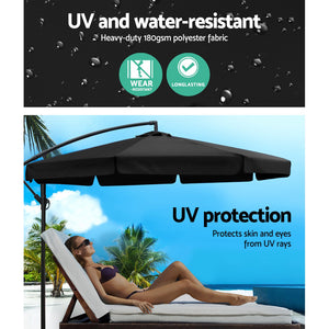 3m Outdoor Umbrella | w/Base | Cantilever | Garden Patio Beach | Black