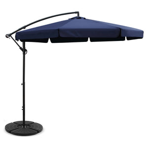 3m Outdoor Umbrella | w/Base | Cantilever | Garden Patio Beach | Navy