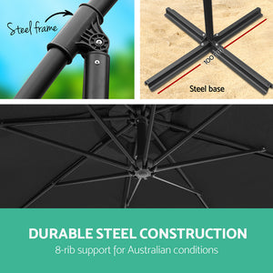 3m Outdoor Umbrella | Cantilever | Garden Beach Patio | Black