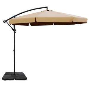 3m Outdoor Umbrella | w/Base | Cantilever Garden Beach Patio | Beige