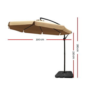 3m Outdoor Umbrella | w/Base | Cantilever Garden Beach Patio | Beige