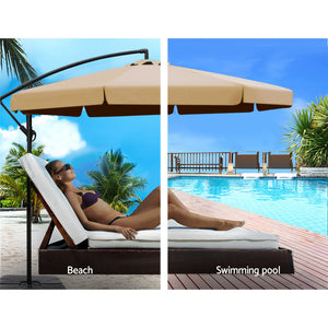 3m Outdoor Umbrella | w/Base | Cantilever Garden Beach Patio | Beige