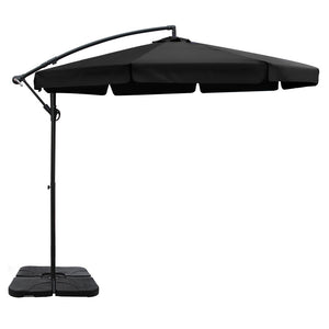 3m Outdoor Umbrella | w/Base | Cantilever Garden Beach Patio | Black