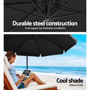 3m Outdoor Umbrella | w/Base | Cantilever Garden Beach Patio | Black