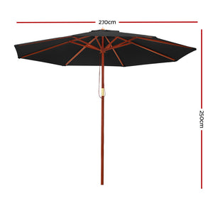 2.7m Outdoor Umbrella | Pole | Umbrellas | Beach Garden Sun Stand | Patio | Black