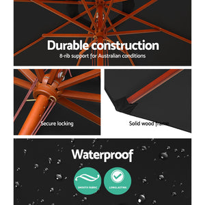 2.7m Outdoor Umbrella | Pole | Umbrellas | Beach Garden Sun Stand | Patio | Black