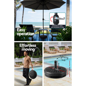 Outdoor Umbrella | 2.7m | Base | Beach Pole | Garden Tilt | Sun Patio | UV | Black