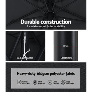 Outdoor Umbrella | 2.7m | Base | Beach Pole | Garden Tilt | Sun Patio | UV | Black