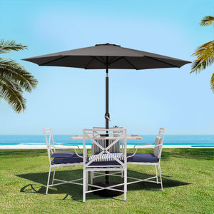 Outdoor Umbrella | 2.7m | Base | Beach Pole | Garden Tilt | Sun Patio | UV | Black